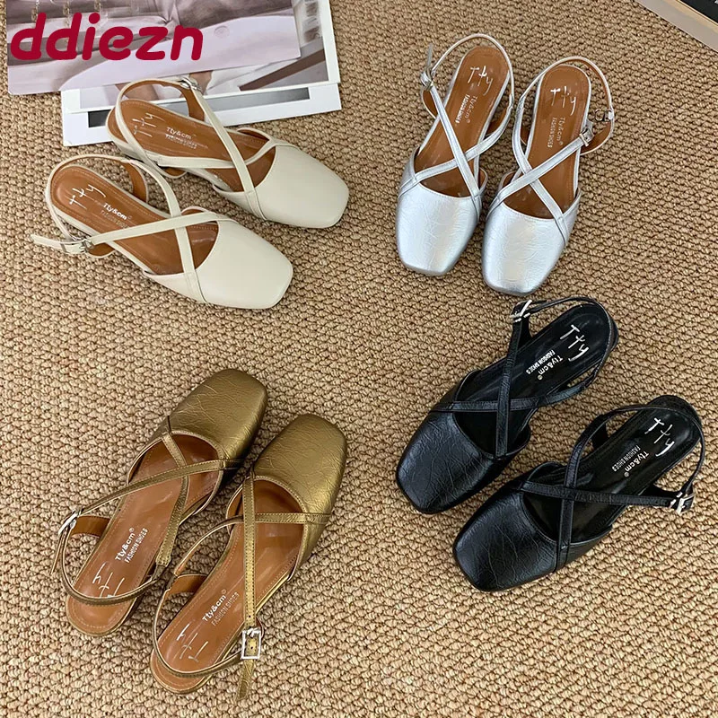 

Fashion Cross-tied Women Flats Sandals Shoes New 2025 Luxury Female Buckle Strap Footwear Shallow Ladies Flats Sandals Shoes
