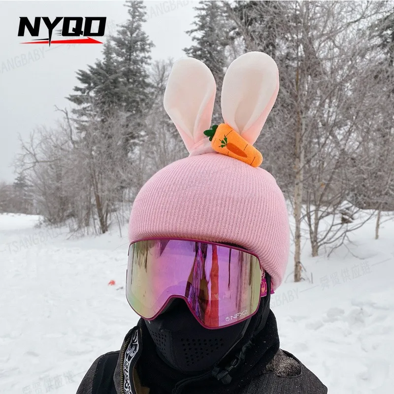 Ski Helmet Hat Cover Decoration Men's and Women's Equestrian Paraglider Half Helmet Universal Hat Rabbit Knitted Head Cover