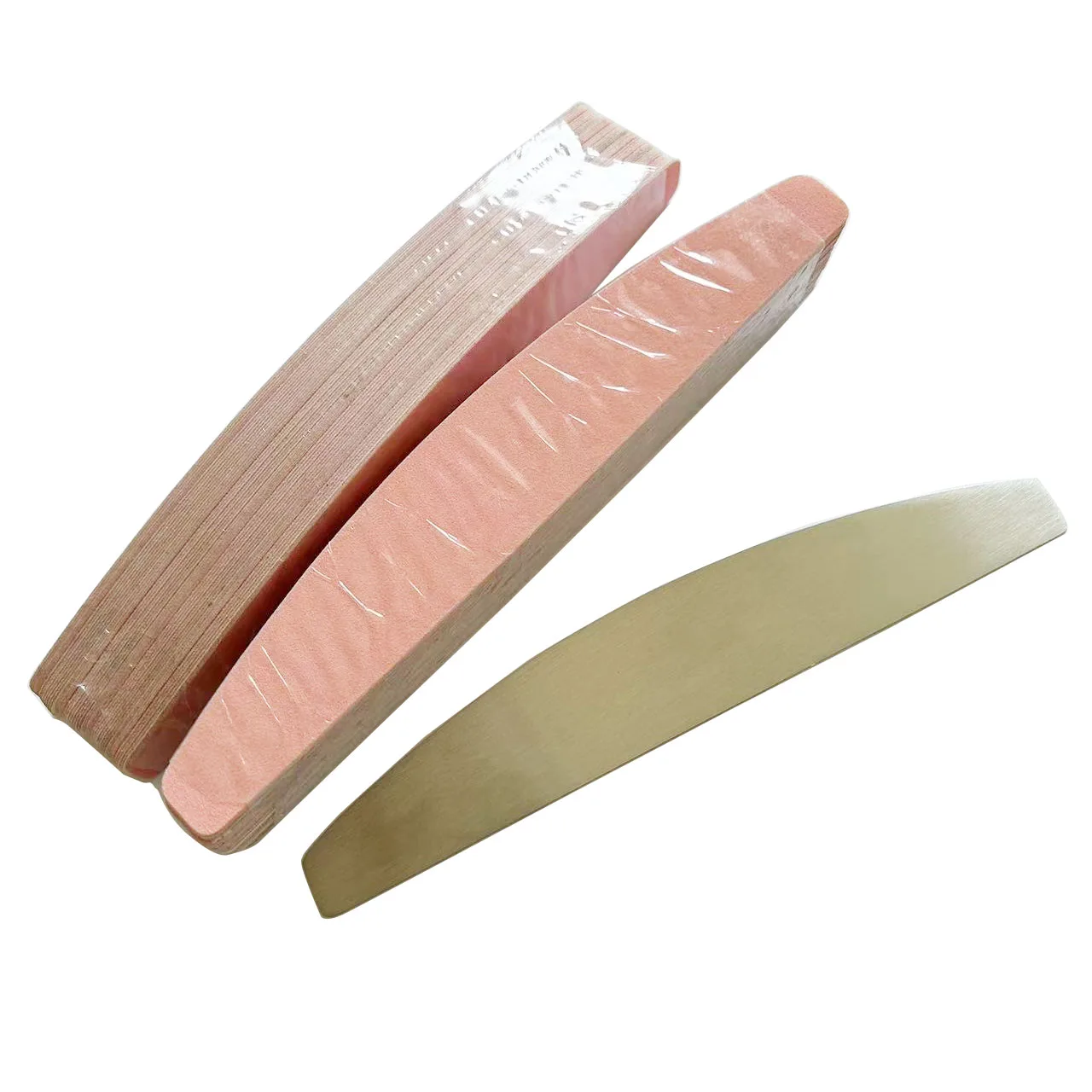 1 pc metal base  with 1set(100 pcs)pink  removable pads durable nail file  replacement sandpaper  halfmoon shape nail file