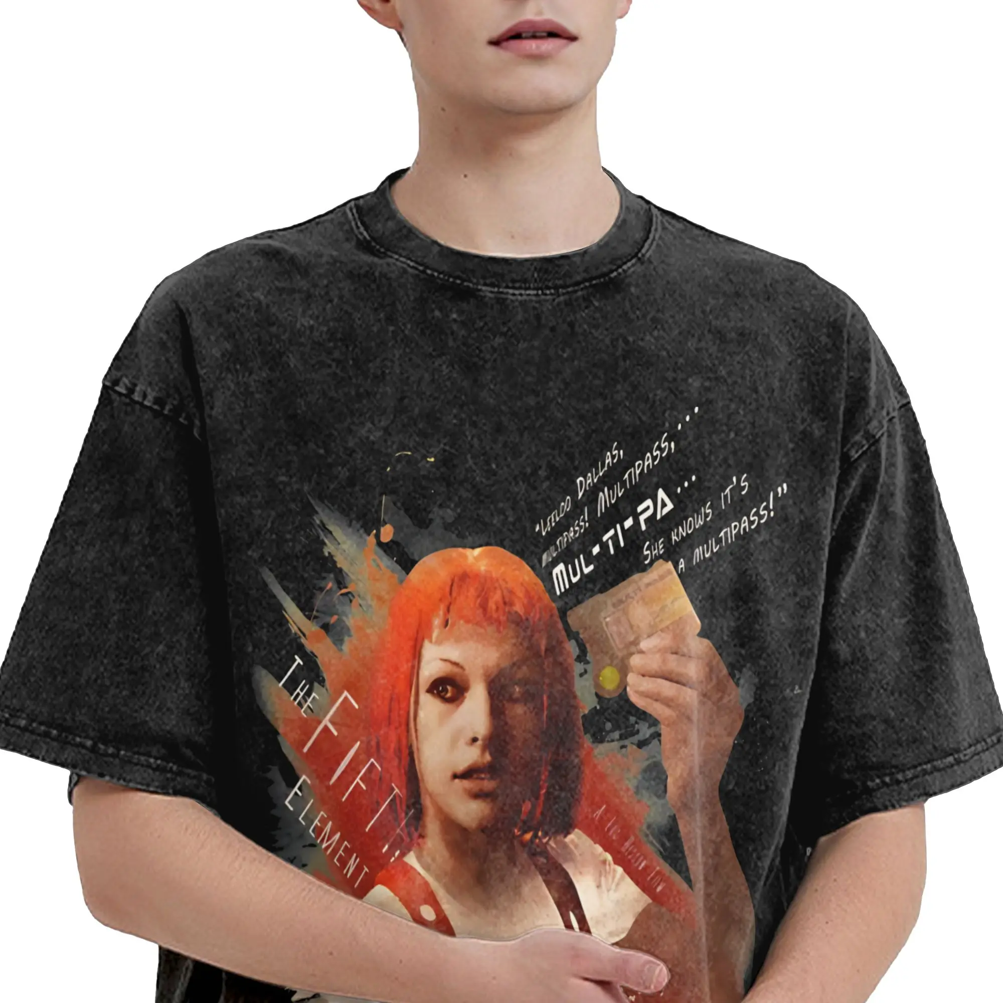 Harajuku Washed Shirt Leeloo Dallas, Multipass The Fifth Element Apparel Fashion T Shirt Oversize  Streetwear Short Sleeve