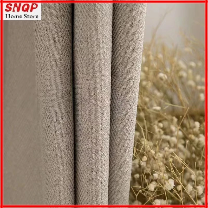 

Cotton and Linen Log Curtains for Living Dining Room Bedroom Wind Modern Light Luxury Sunscreen Full Blackout Curtains