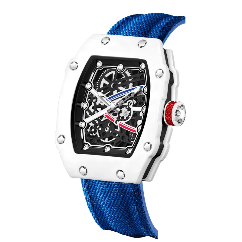 Ultra-Thin Barrel-Shaped Quartz Watch Men's Tonneau Fashionable Luminous Stylish Design Male Waterproof Nylon strap Wristwatch image 5