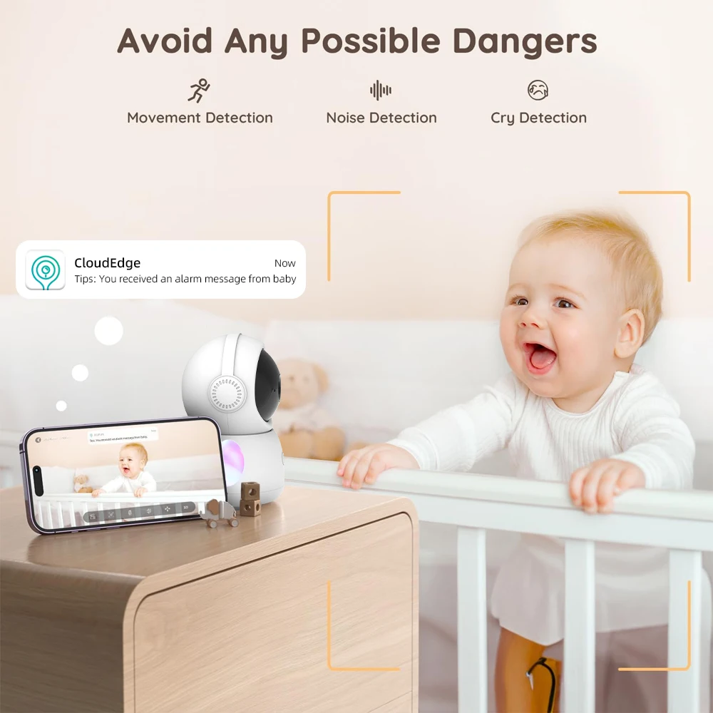 Night Light Baby Monitor 3MP Smart 2.4G/5G WiFi Auto Tracking Security Protection Cloud Indoor PTZ Onvif IP Camera Alexa Google