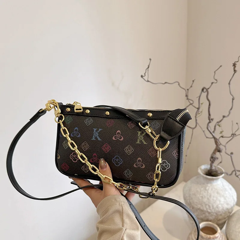 

Женская винтажная квадратная сумка S/S 2025 года, многосторонняя сумка через плечо с ремешком-цепочкой в стиле ретро, стеганая сумка из натуральной кожи