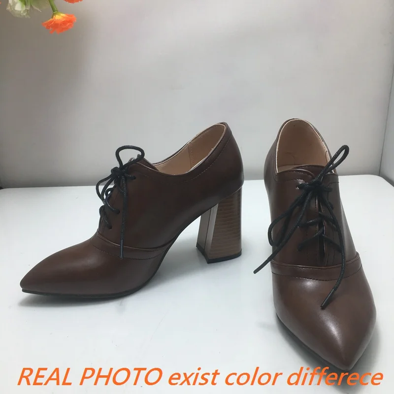 REAVE CAT Sexy Office Lady Pumps Pointed Toe Block High Heels 8cm Lace Up 48 49 50 Vintage Daily Women Shoes Spring