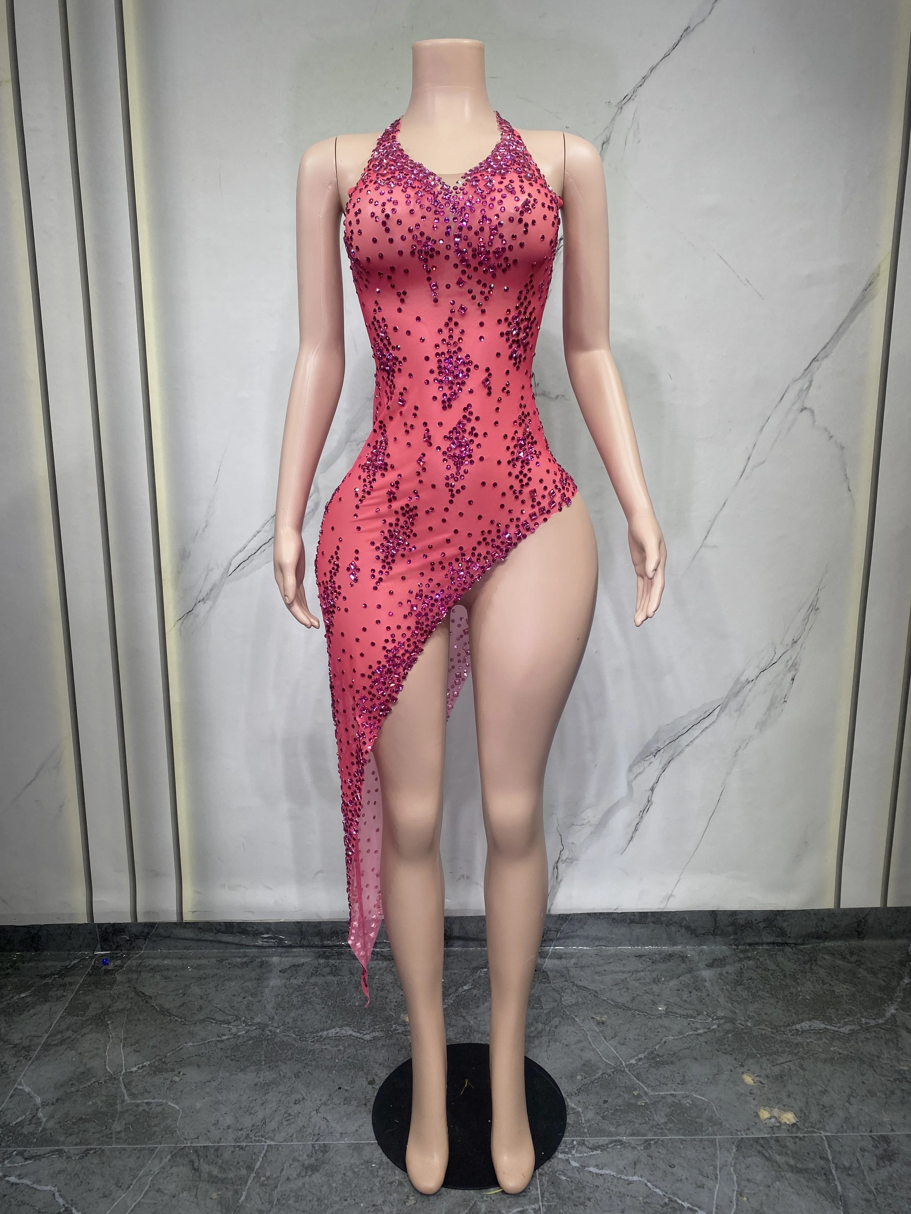 Vestido tubo transparente Sexy dorado condiamantes de cristal brillante para actuacion enclub nocturno, ropa personalizada para - Image 4