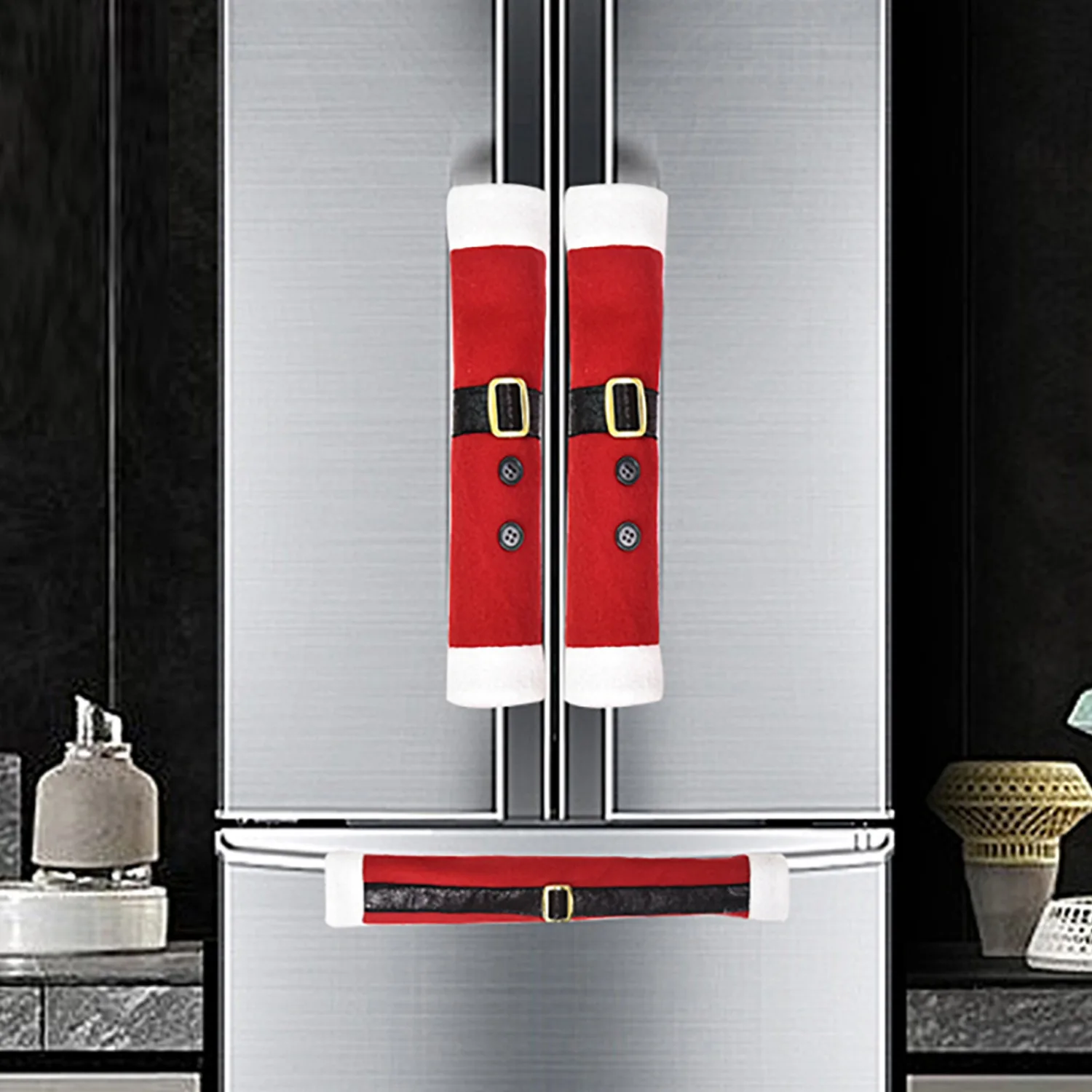 Christmas Handle Covers Set Door Refrigerator Microwave Oven Handle Wraps Holiday Kitchen Festive Home Accessory Seasonal Decor