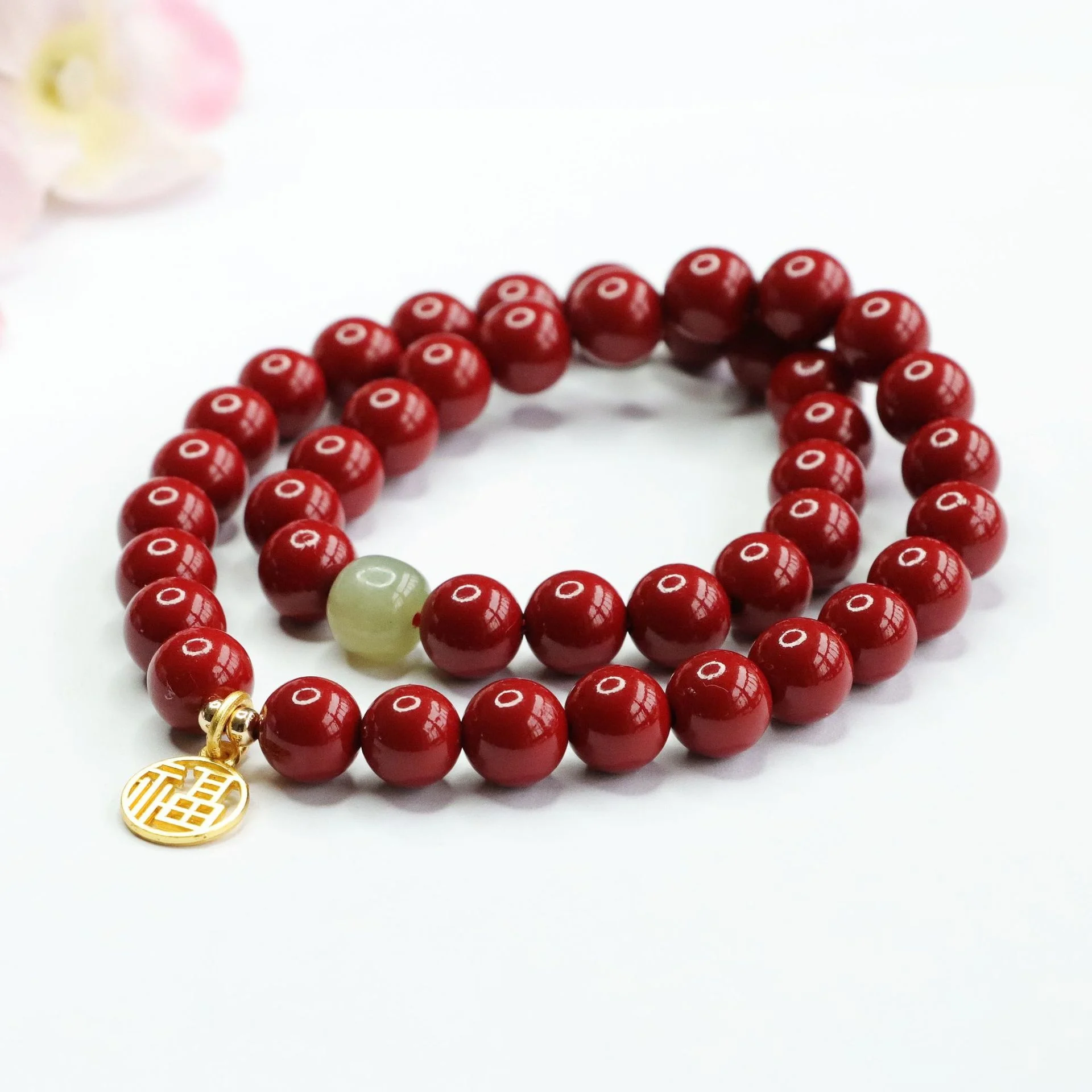 

Natural Cinnabar Purple Gold Sand Bracelet Multi-Circle Rosary Beads Fu Brand Hetian Jade Jewelry Men's and women's fine jewelry