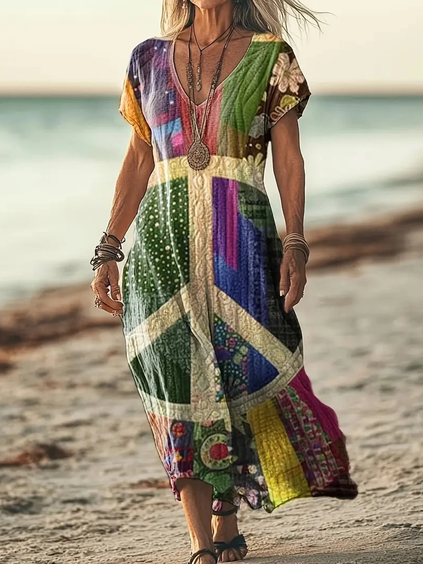 

Women's Tie Dye Dress Stretchy Print Maxi Beach Dress with Side Slit for Summer Vacation Seasonal Fashion Coverup Clothing