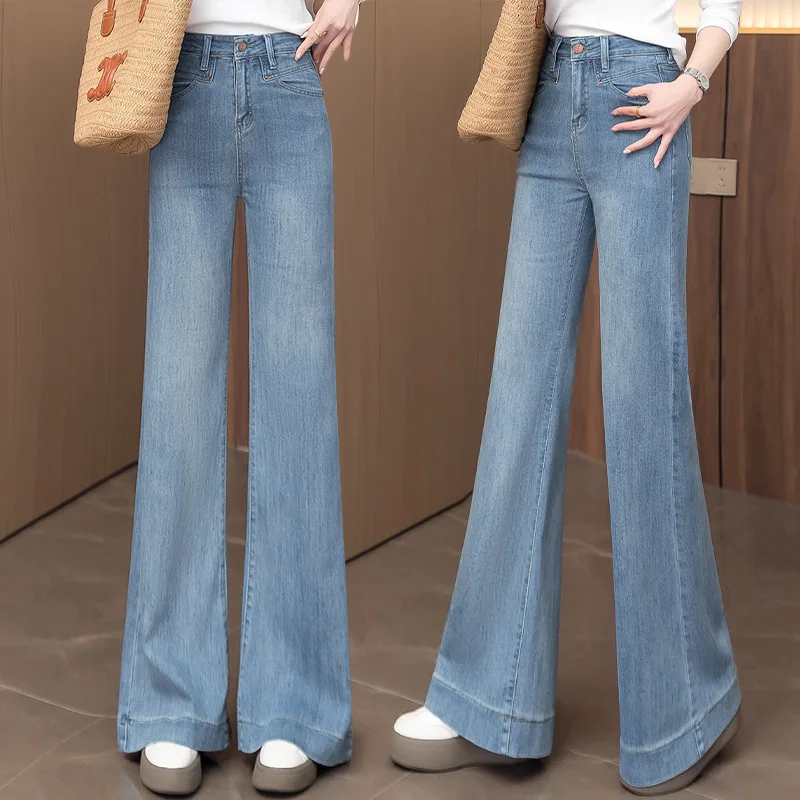 

Синие расклешенные джинсы, осенние новые женские облегающие универсальные эластичные брюки длиной до пола