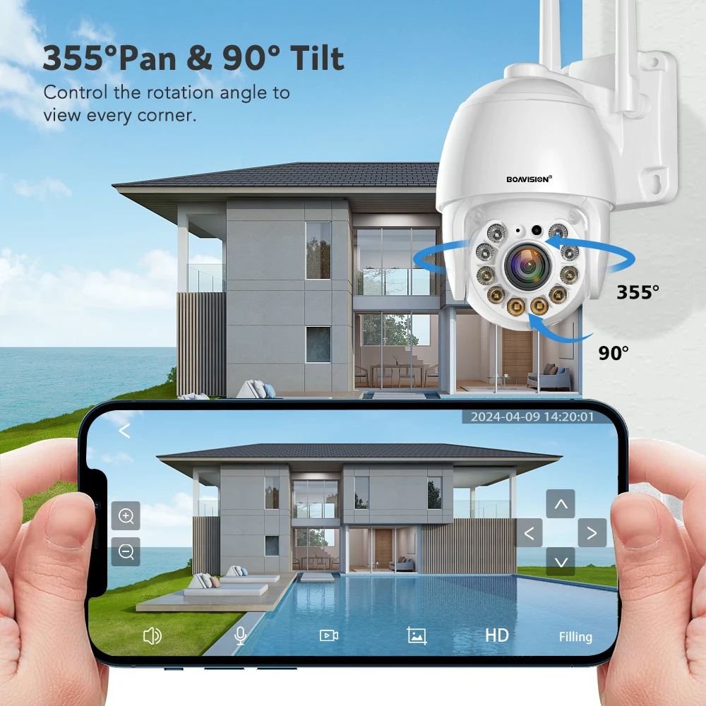 8MP 5MP 2MP Wifi Surveillance Camera Outdoor AI Human Detection Color Night Vision 4X Digital Zoom PTZ Mini IP Security Camera