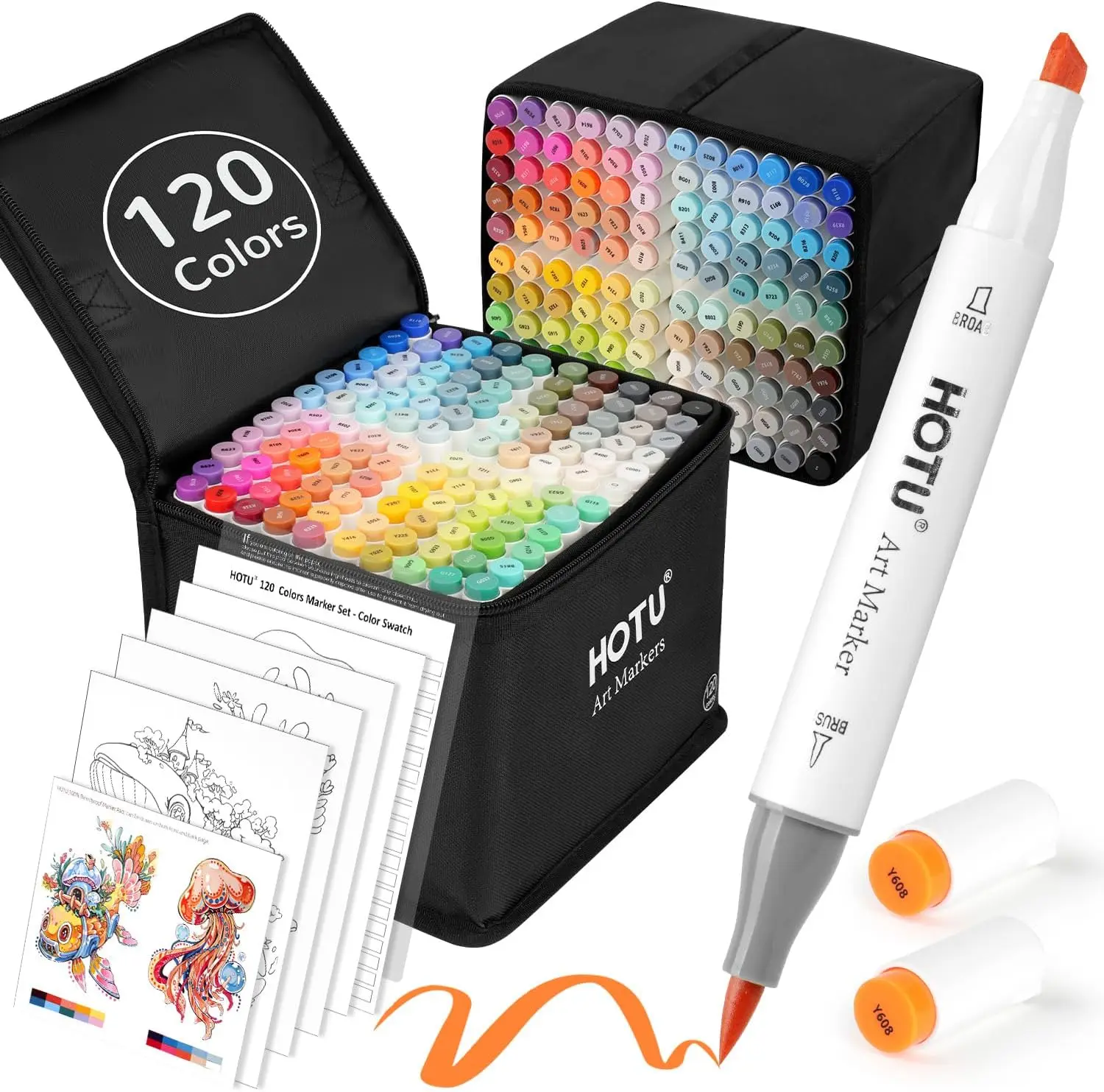 

Alcohol Markers Set with Dual Brush and Chisel Tips, 120 Colors for Adult Artists, Non-Bleeding Sketch Pens