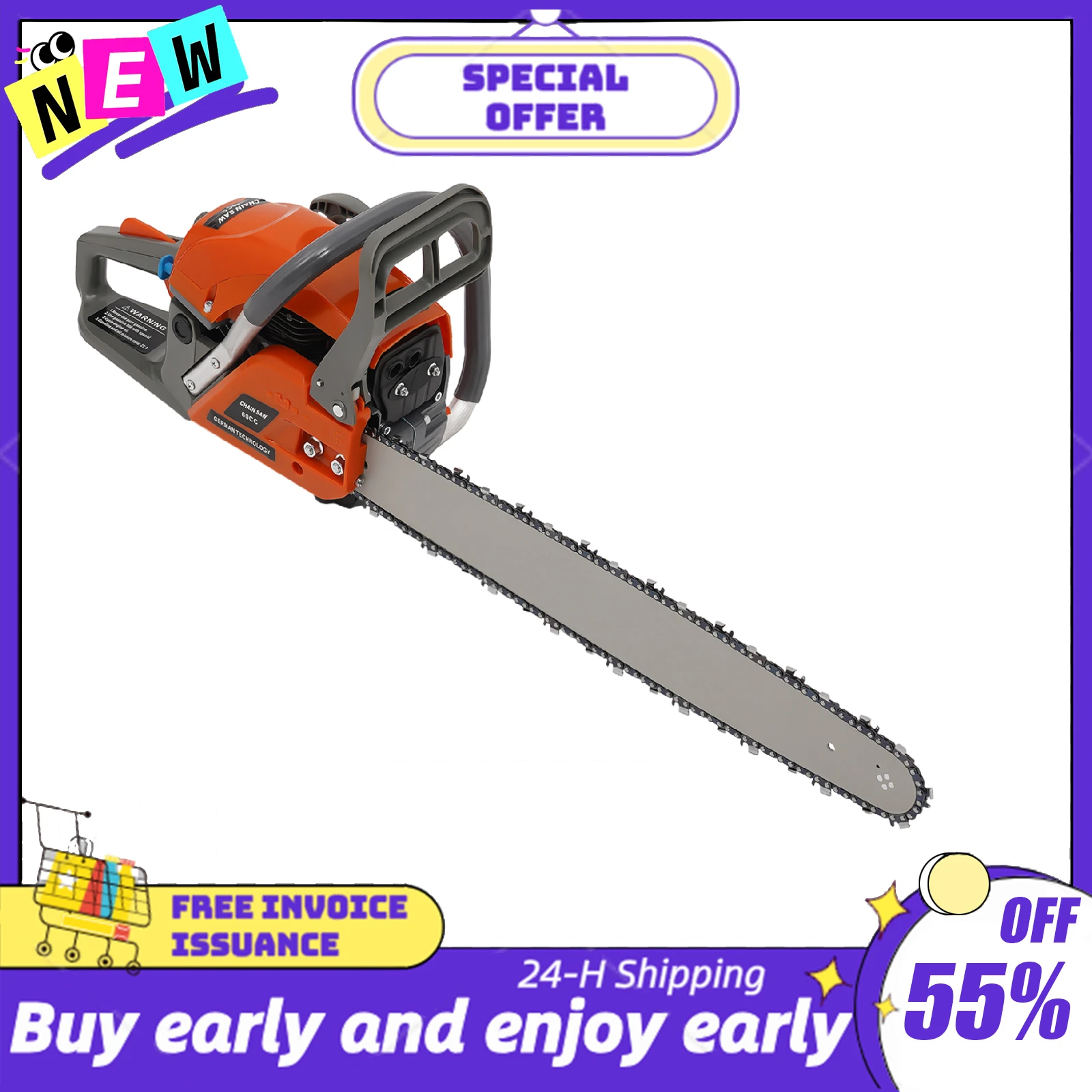 

62CC 2.8kw 2-Cycle Gas Powered Chainsaw Handheld Cordless Petrol Chain Saw, Gas Powered Chainsaw 10000rpm Speed