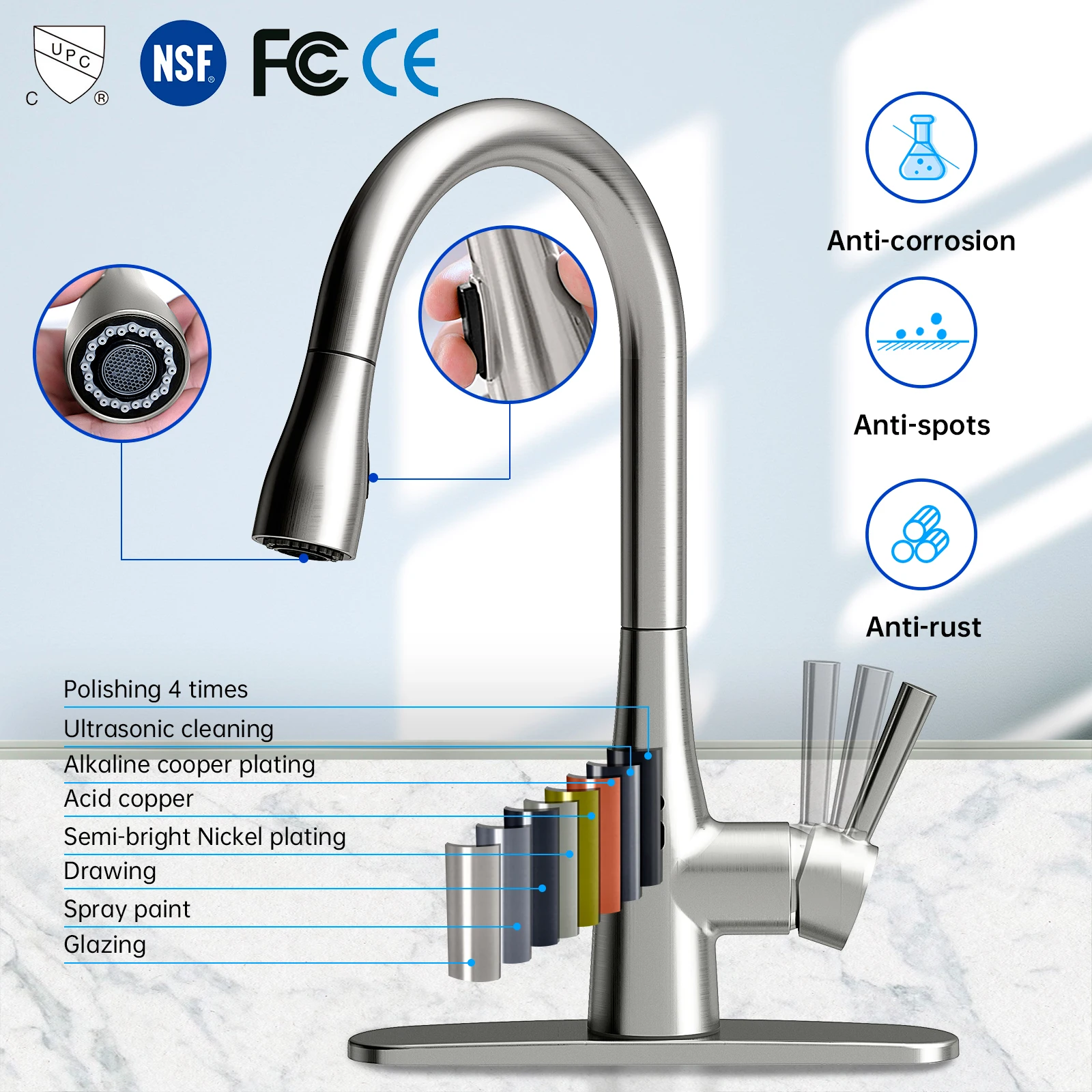 ZC1-Intelligent Sensing Kitchen Faucet Rotation and Pull-down  Deck Mounted Zinc-alloy Multifunction Kitchen Faucet