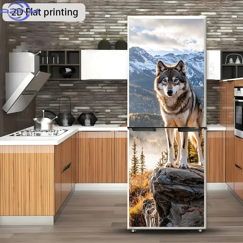 of Snowy Domain Lone Wolf View Theme Design Wall Sticker, Self-Adhesive Wallpaper Suitable for Cabinets And Wardrobes, Modern