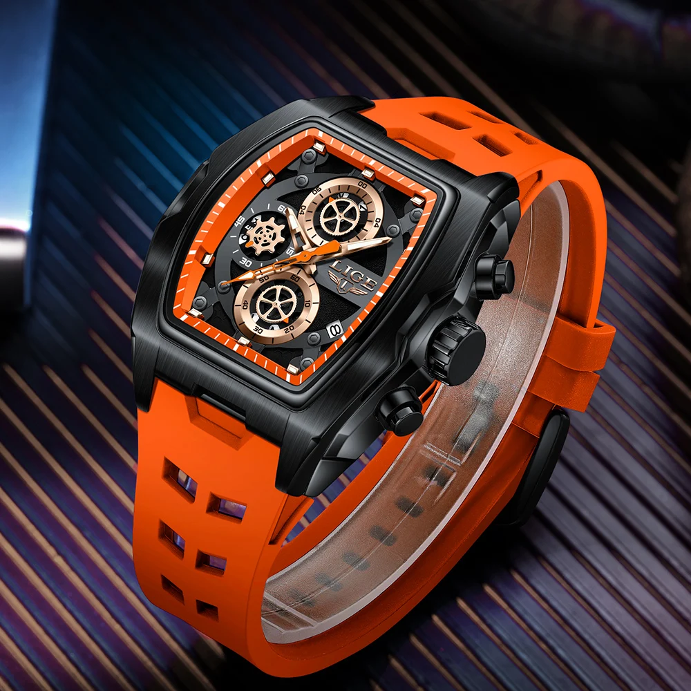 LIGE Hot Sale Fashion Men Quartz Watches Luxury Brand Resin case Sport Watches For Men Waterproof Chronograph Auto Date Clock