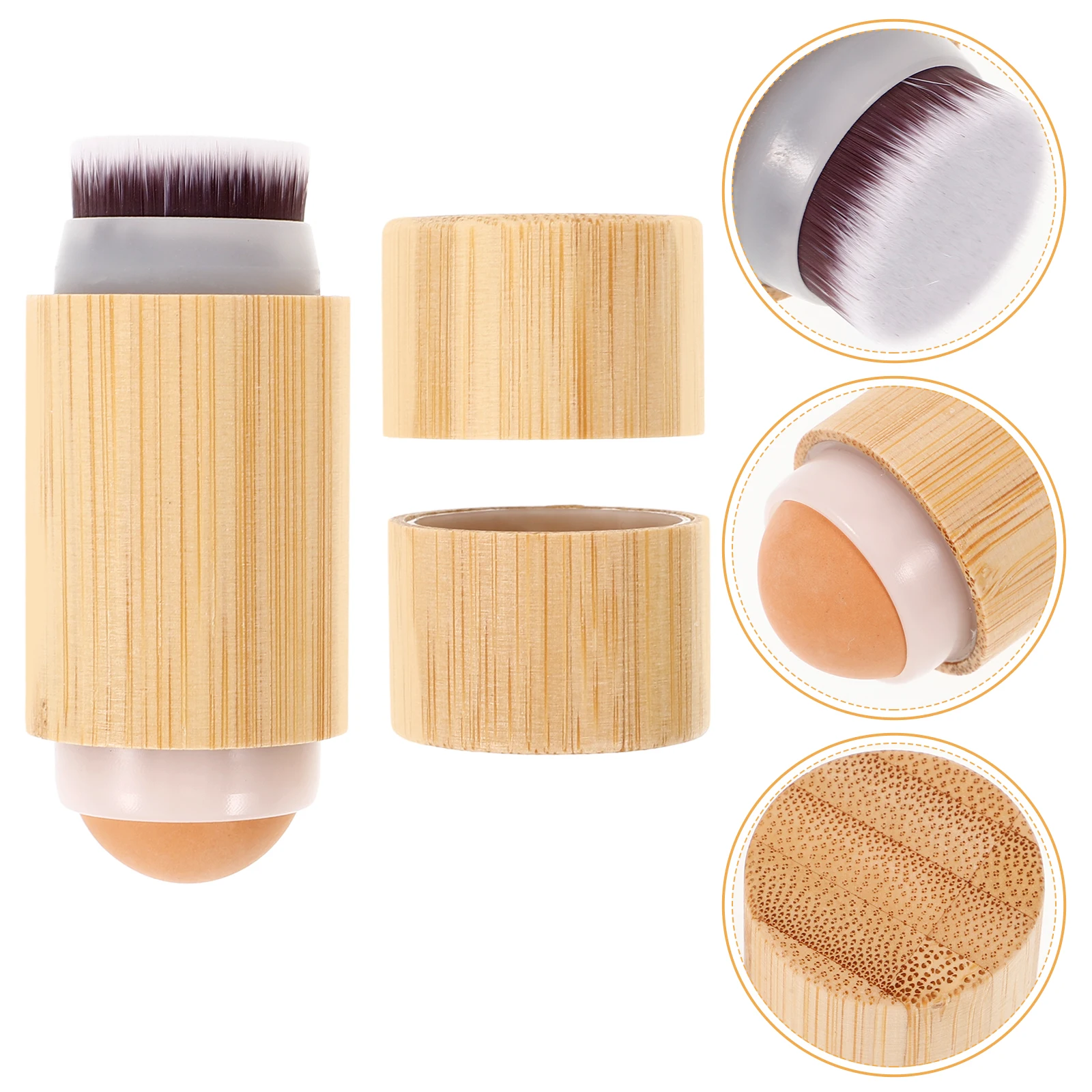 

Oil Absorbing Roller Ball Bamboo Wooden Volcanic Stone Makeup Brush Women Portable Foundation Liquid Applicator Cosmetics