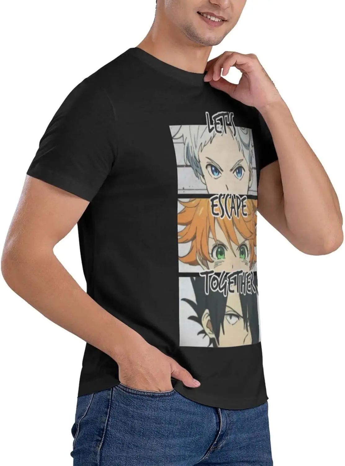 The Promised Neverland Shirt Anime Short Sleeve T Shirts for Men Classic Crew Neck Casual Black