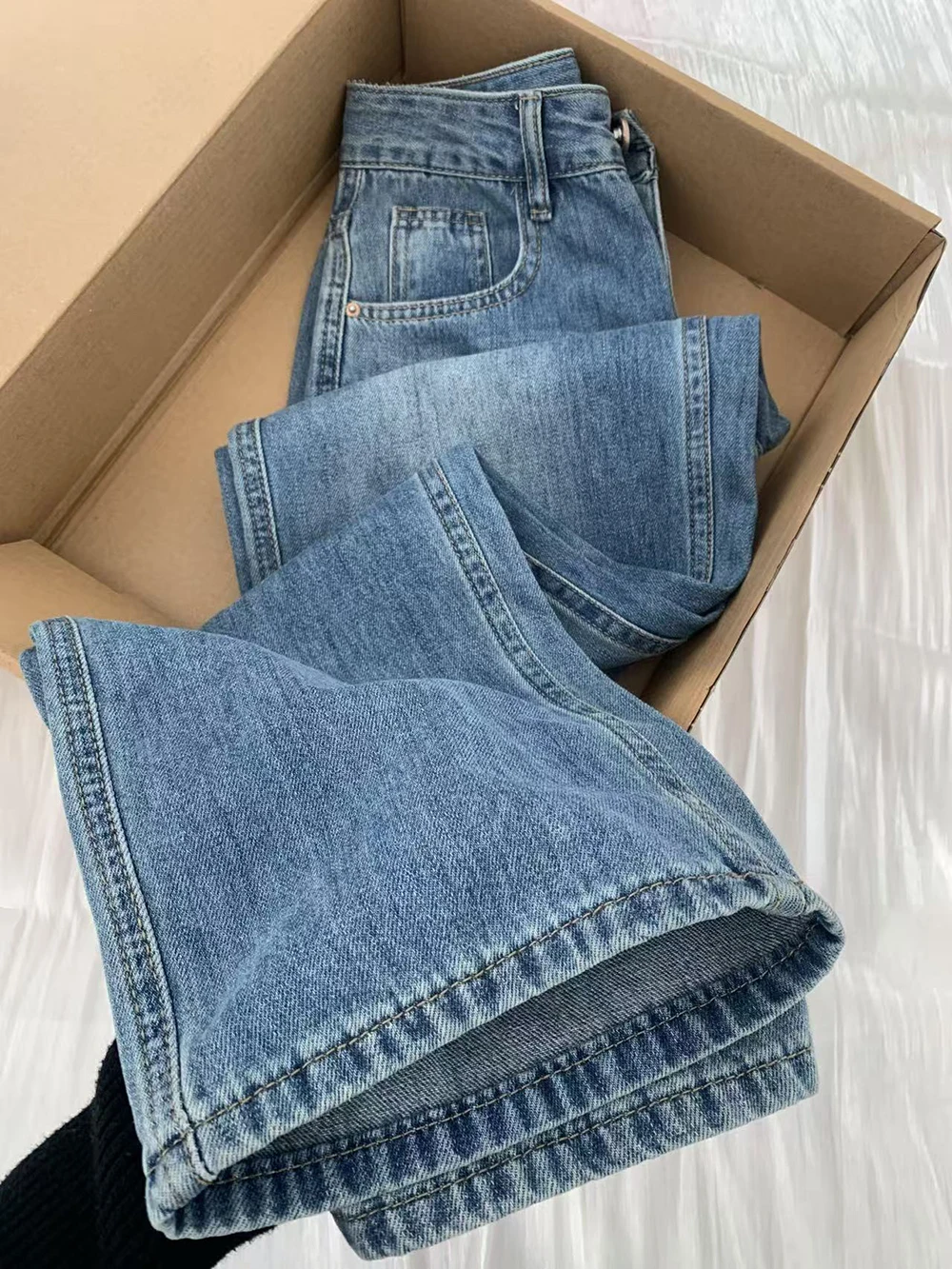 

Осенние винтажные женские джинсы, модные синие мешковатые джинсовые брюки, корейские женские универсальные широкие ковбойские брюки с высокой талией, новинка