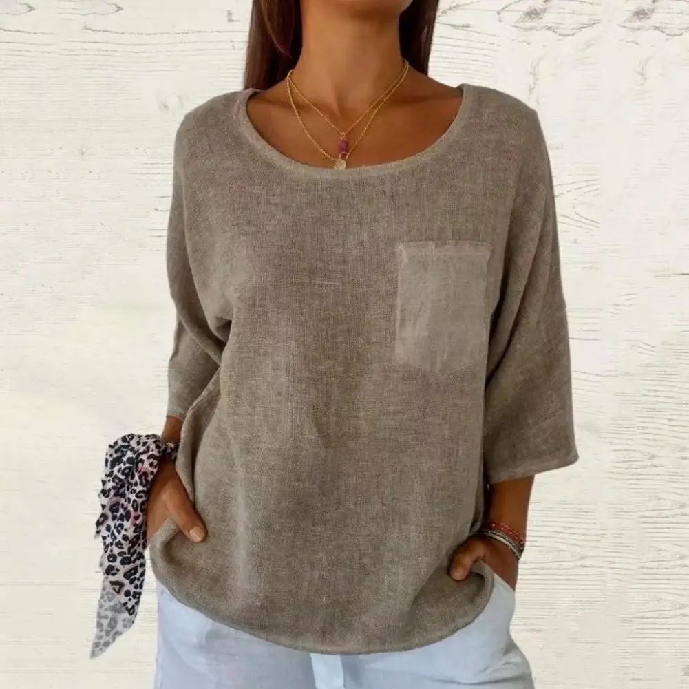 

Elegant Women Top Stylish Women's Pullover Tops Versatile V-neck Round Neck Shirts for Work Party Vacation Loose Fit with Long