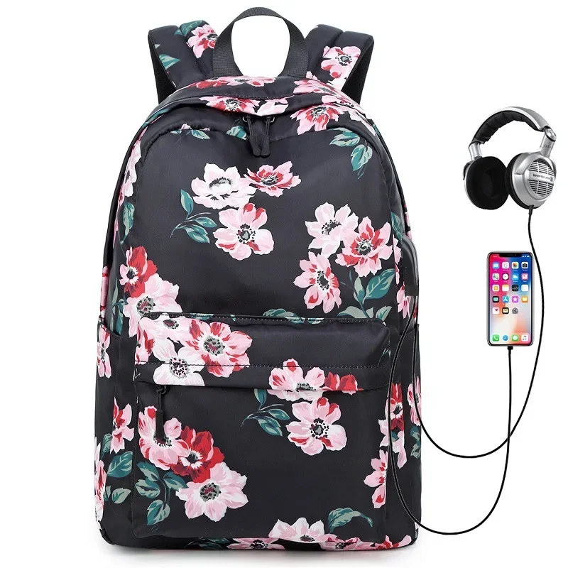 Mochila impermeable con USB para mujer, bolso escolar informal para estudiantes, bolsa de viaje para estudiantes de secundaria, nueva