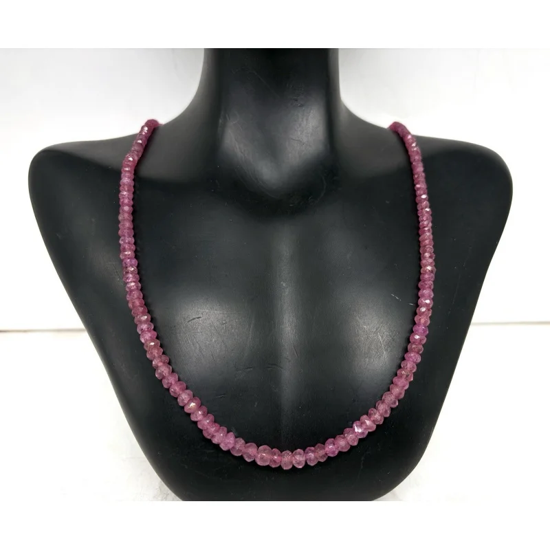 

Ruby Necklace 20” Round Faceted 5mm Gemstone Beads Sterling Silver