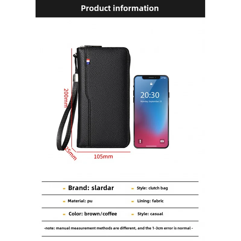 Fashion Men's Wallet Long Zip Card Holder Business Casual Purse For Youth Korean Style Multi-Pocket Slim Handbag
