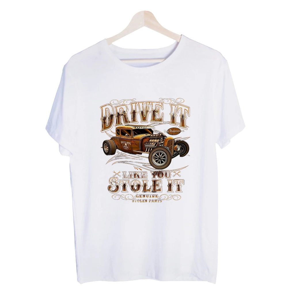 Men's Vintage Hot Rod Car Graphic Tee, Short Sleeve Crew Neck T-Shirt for Casual Streetwear and Classic Car Enthusiasts