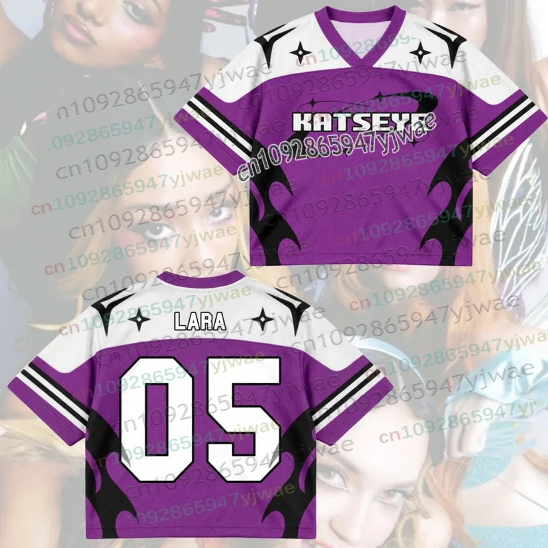KATSEYE New Tour Tribal Purple Mesh Jersey Kpop Lara Merch Geschenk für Fans Herbst Herren Damen Kurzarm T-Shirt Kpop Fans Geschenk – Detail 5
