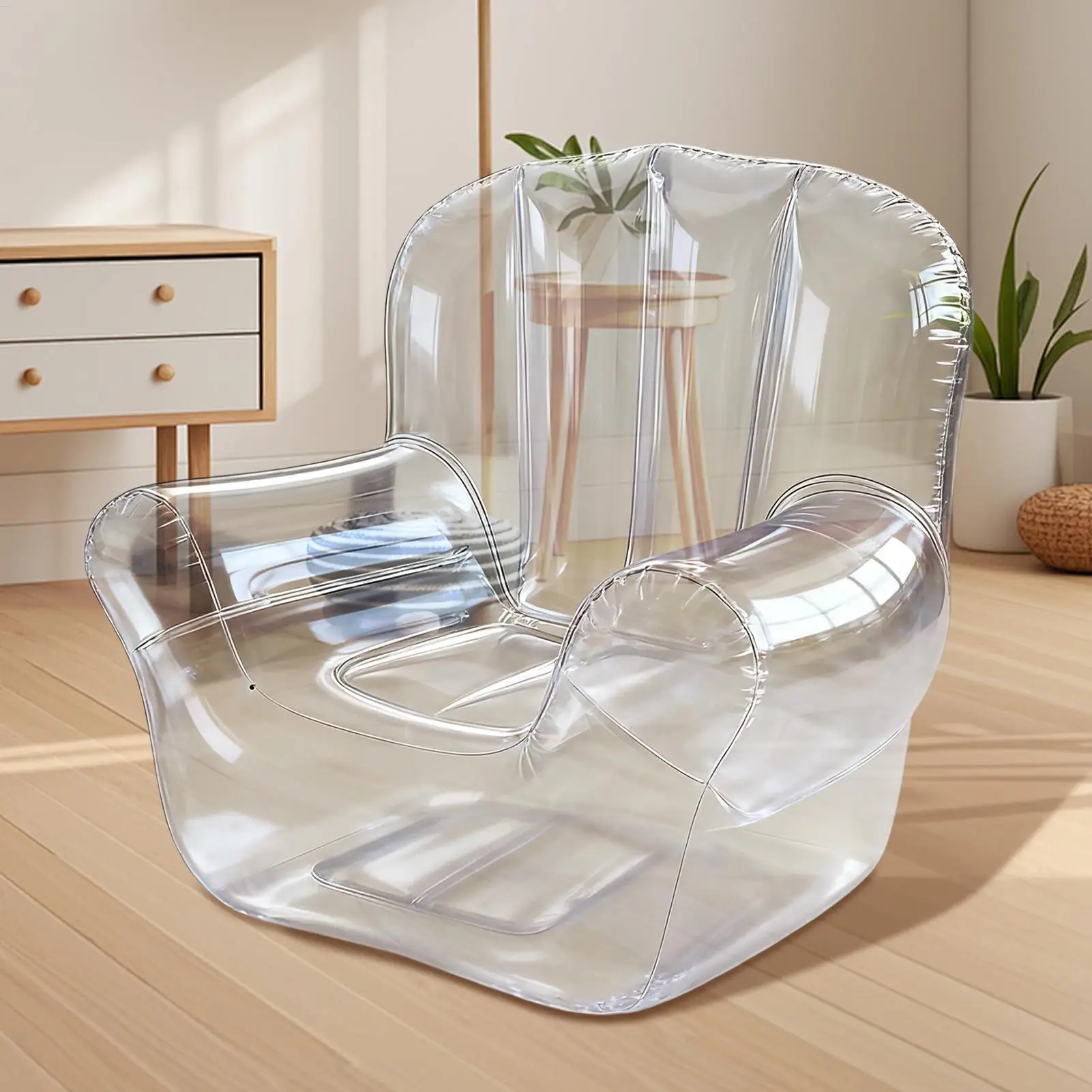 أريكة سميكة شفافة PVC أريكة قابلة للنفخ التخييم في الهواء الطلق نفخ كرسي كسول مقعد شخص واحد لغرفة نوم جانبية لحمام السباحة