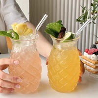 Glass Cup Pineapple Shape Coffee Mug with Straw Transparant Drinking Glass Cocktail Bar Beverages Soda Water Juice Mug Drinkware