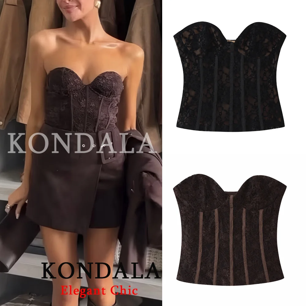 KONDALA Damen Sexy Party Spitzen-Trägerloses Top Urlaub Slim Tube Top 2026 Frühling Sommer Mode Romantisches Date Hochzeit Damen Tops