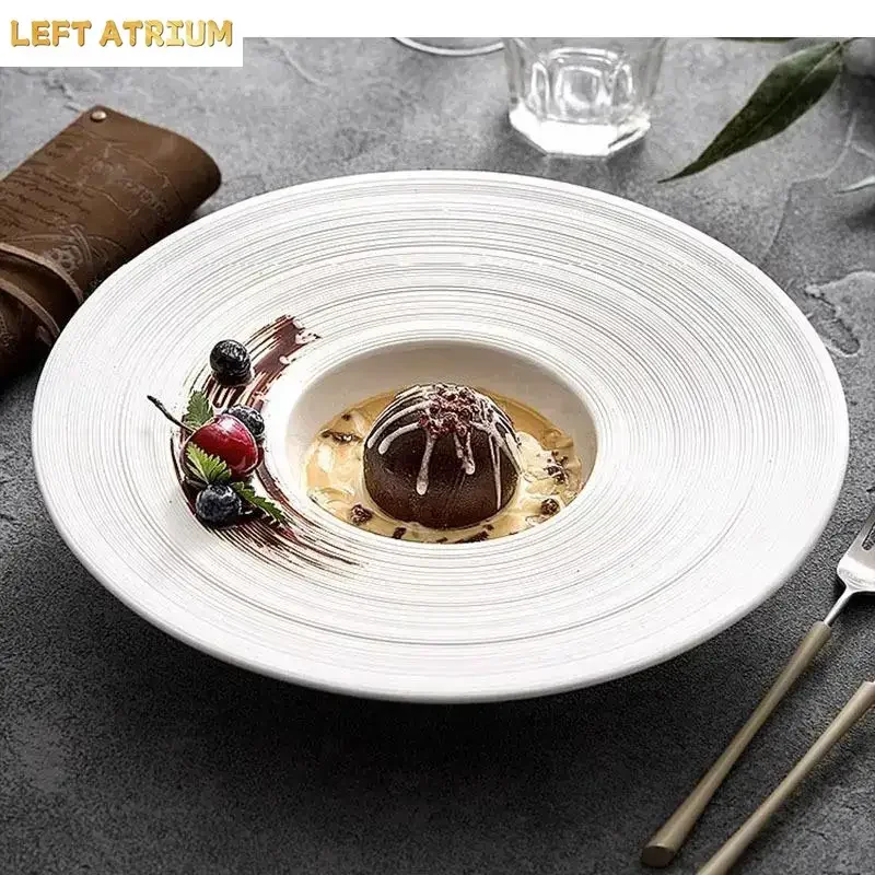 Texture Ceramic Dinner Plate Thick Soup Dessert Snack Plates Pasta Restaurant Specialty Tableware