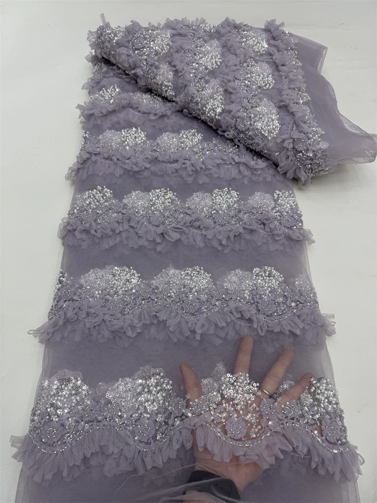 แอฟริกันลูกไม้ผ้า 2025 คุณภาพสูงไนจีเรียลูกไม้ลูกปัดภาษาฝรั่งเศสคําสุทธิผ้า 5 หลาสําหรับเย็บงานแต่งงานชุด