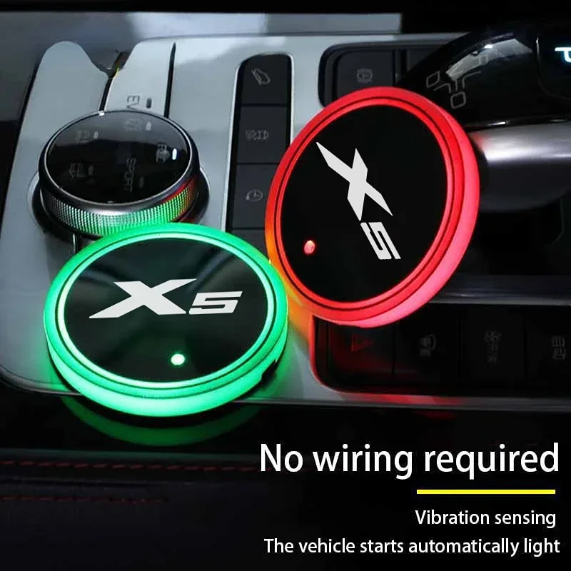 Car LED Luminous Water Cup Holder Mat Colorful Ambience Light USB Charging Non-slip coaster for X5 Auto Interior