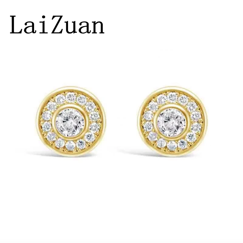 LaiZuan Solid 18K AU750 Yellow Gold SI/H 0.40ct Natural Diamond Round Stud Earring Women Men Trendy Daily Wear Fine Jewelry Gift