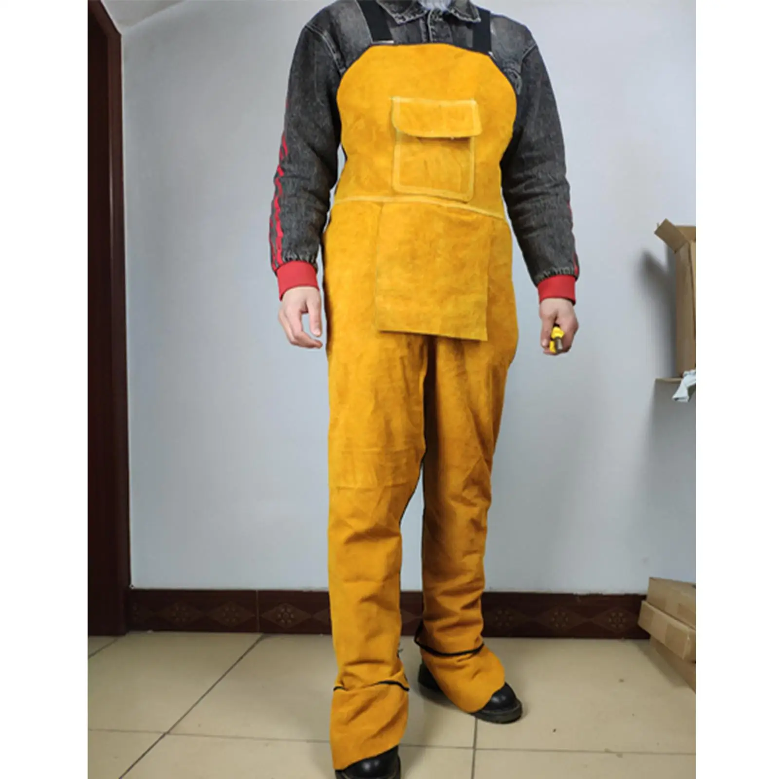 Heavy Duty Welding Clothing Cowhide Leather Welding Apron Split Leg with Pockets Tool