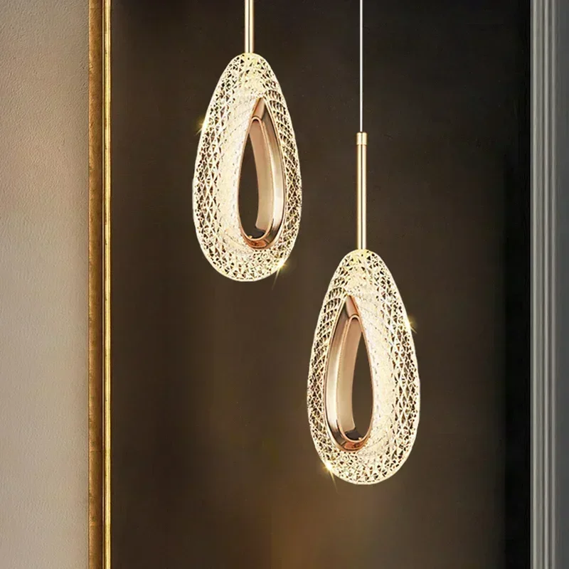 Minimalist Luxurious Crystal Diamond Teardrop Shaped Ring LED Home Ceiling Lights Lustre Lamps for Hall Decoration Chandeliers