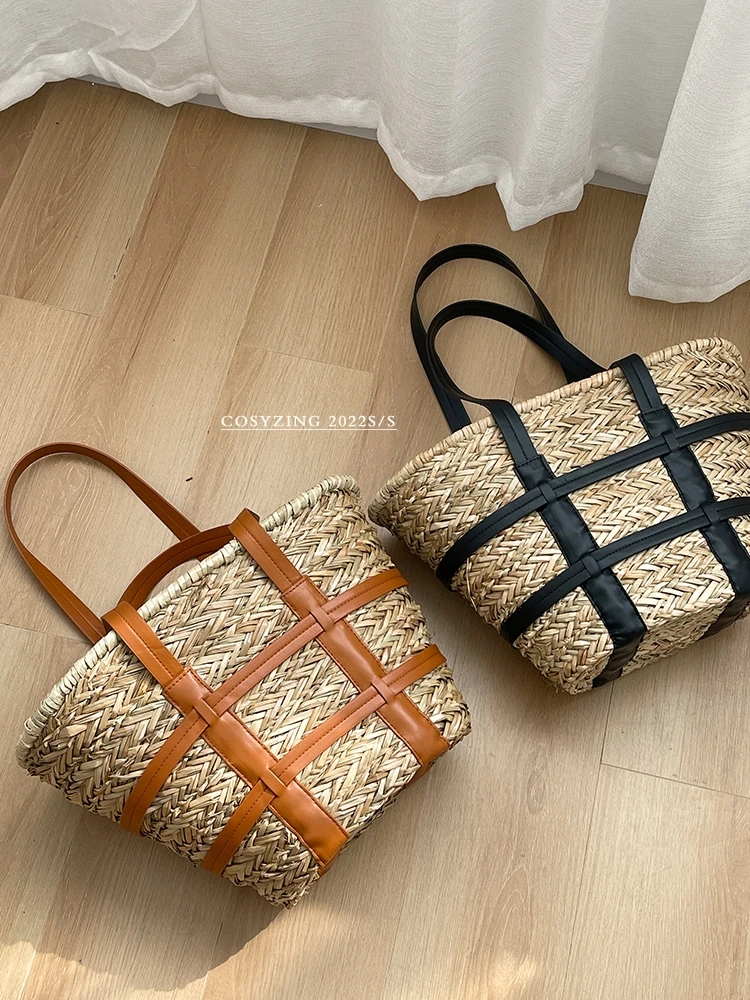 Imagem -04 - Praia Cesta Verão Bolsa de Palha Moda Bolsas de Praia Grande Rattan Bolsas de Ombro Grande Capacidade Bolsa Tecido Bolsas Feitas à Mão 2023