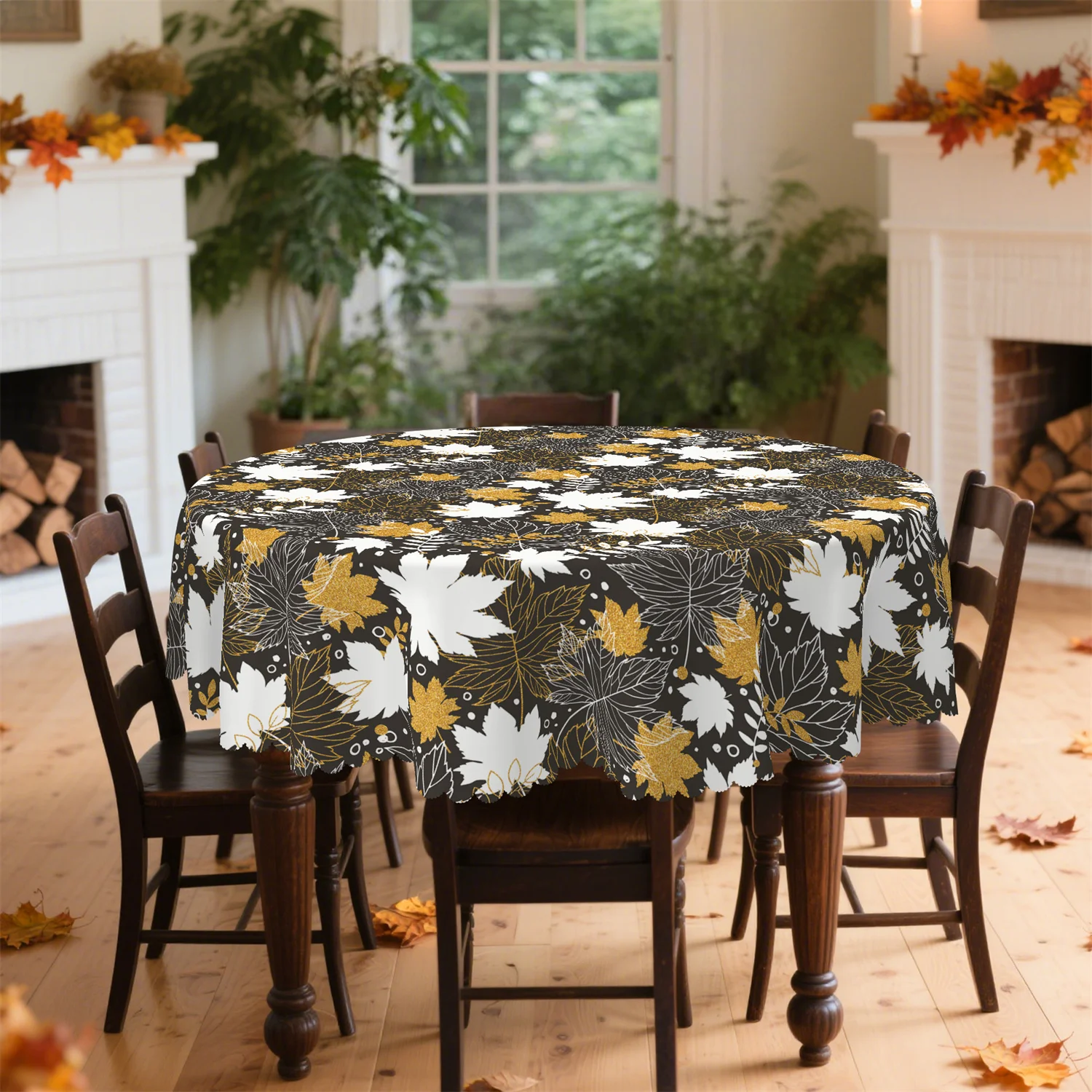 White golden maple leaf tablecloth, washable for Thanksgiving and autumn decoration, suitable for indoor and outdoor use.xzj