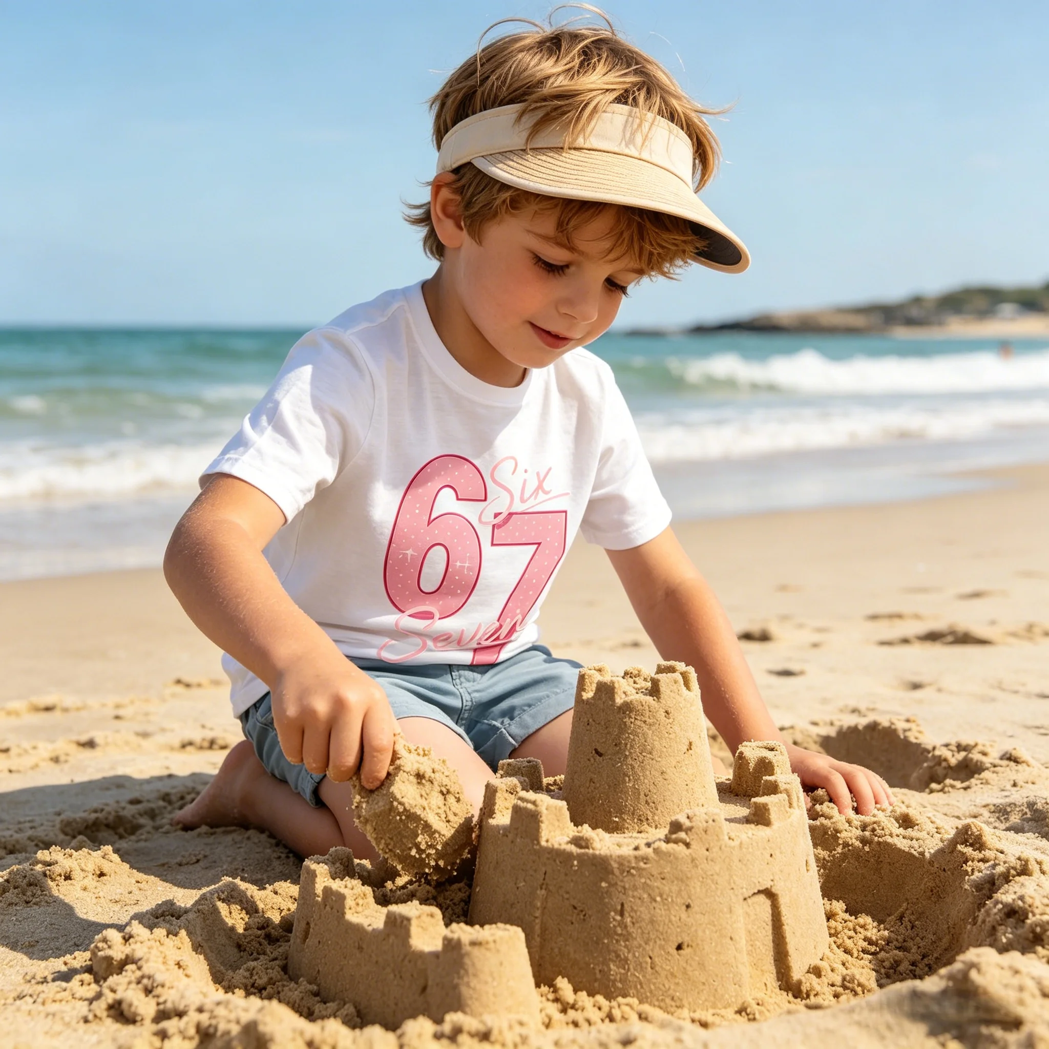 Pink 67 Alphabet Number Graphic Tee for Kids Loose Fit Soft Cotton Breathable for Daily Casual Sport