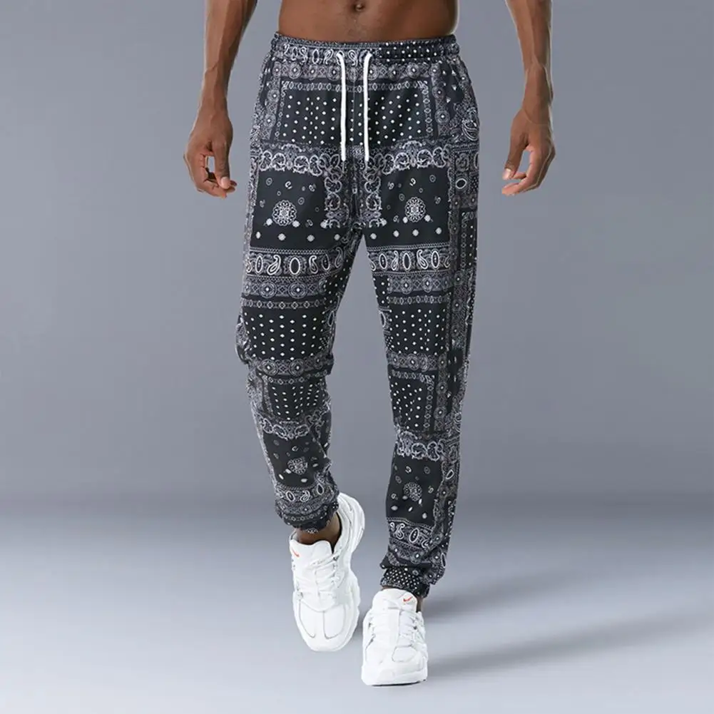 

Popular Running Pants Eyes-catching Paisley Print Comfortable Drawstring Sports Sweatpants Men pants Skin-friendly