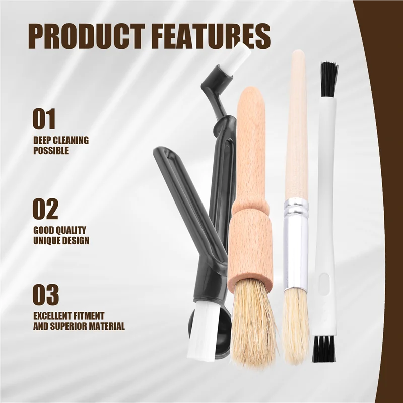 Stable-Coffee Brush Set Espresso Brush Kit,Wooden Coffee Grinder Machine Cleaning Brush And Espresso Brush For Coffee Machine