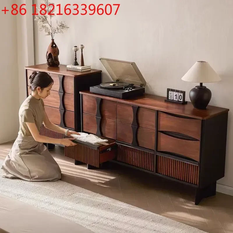 YAO New Medieval Style Bedroom Solid Wood Nine Drawer Chest Cabinet Living Room Wall Storage Retro Bed End Drawer Cabinet