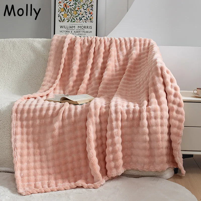 

Extra Soft Bubble Flannel Blanket Nap Air Conditioning Blankets Summer Warm Thin Coral Fleece Throw Blanet Plush Sofa Cover