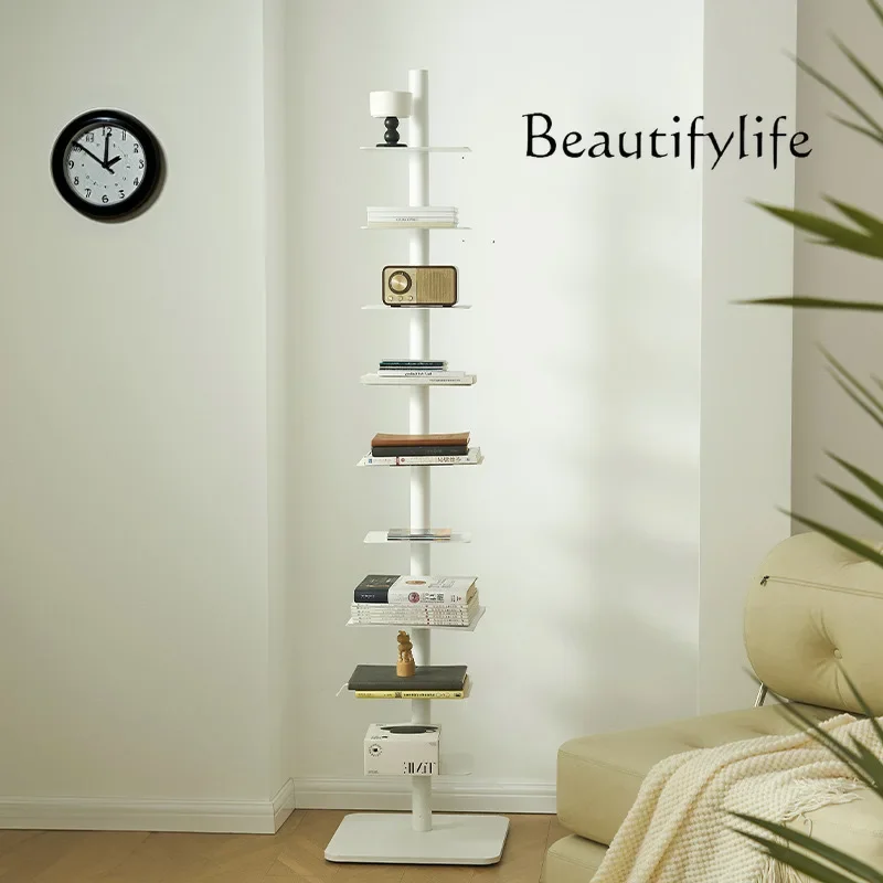 X Wrought Iron Rotating Invisible Bookshelf Multi-layer Floor Display Shelf Creative Simple Bookshelf Living Room Storage Rack