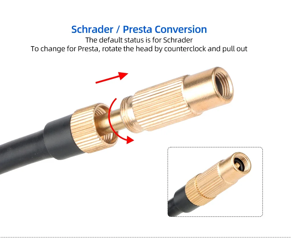Fahrrad 8V1 Gewindeschlauch Schrader Presta 2-in-1 Luftpumpe für Reifen 17/30/50CM EPDM-Schlauch Fahrradreifen-Luftanschluss – Detail 7
