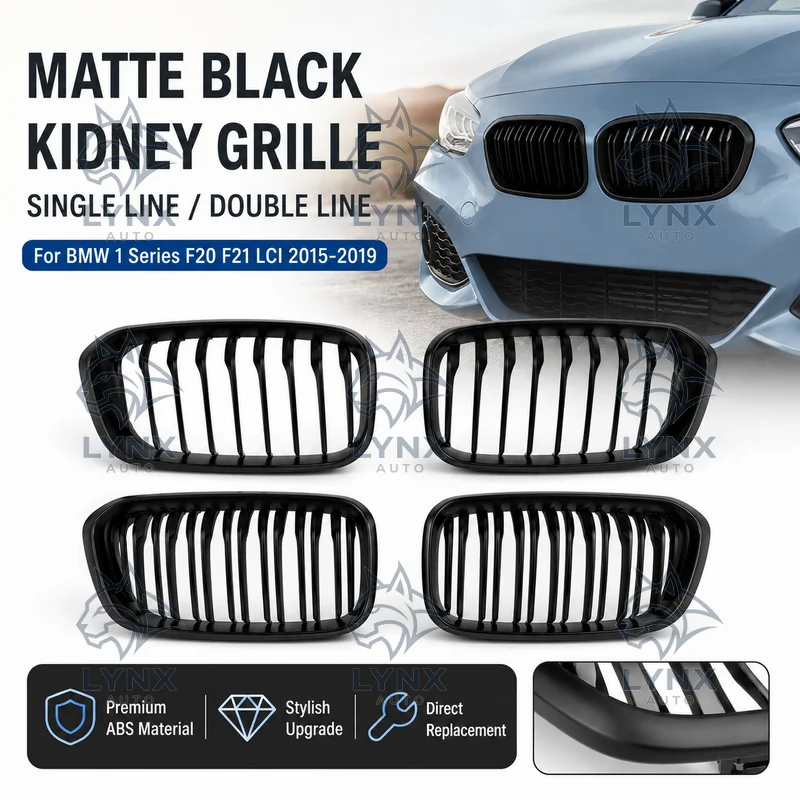 For BMW 1 Series F20 F21 LCI 2015-2019 Single Line Double Line Vertical Bar Kidney Grille ABS Matte Black Aftermarket