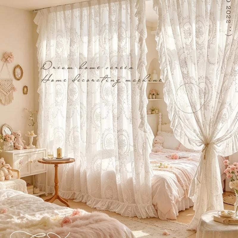 Korean French Luxury Lace Tulle Curtains for Living Room Bedroom Translucent Senior Sense Drift Window Veil Dream Yarn Voile