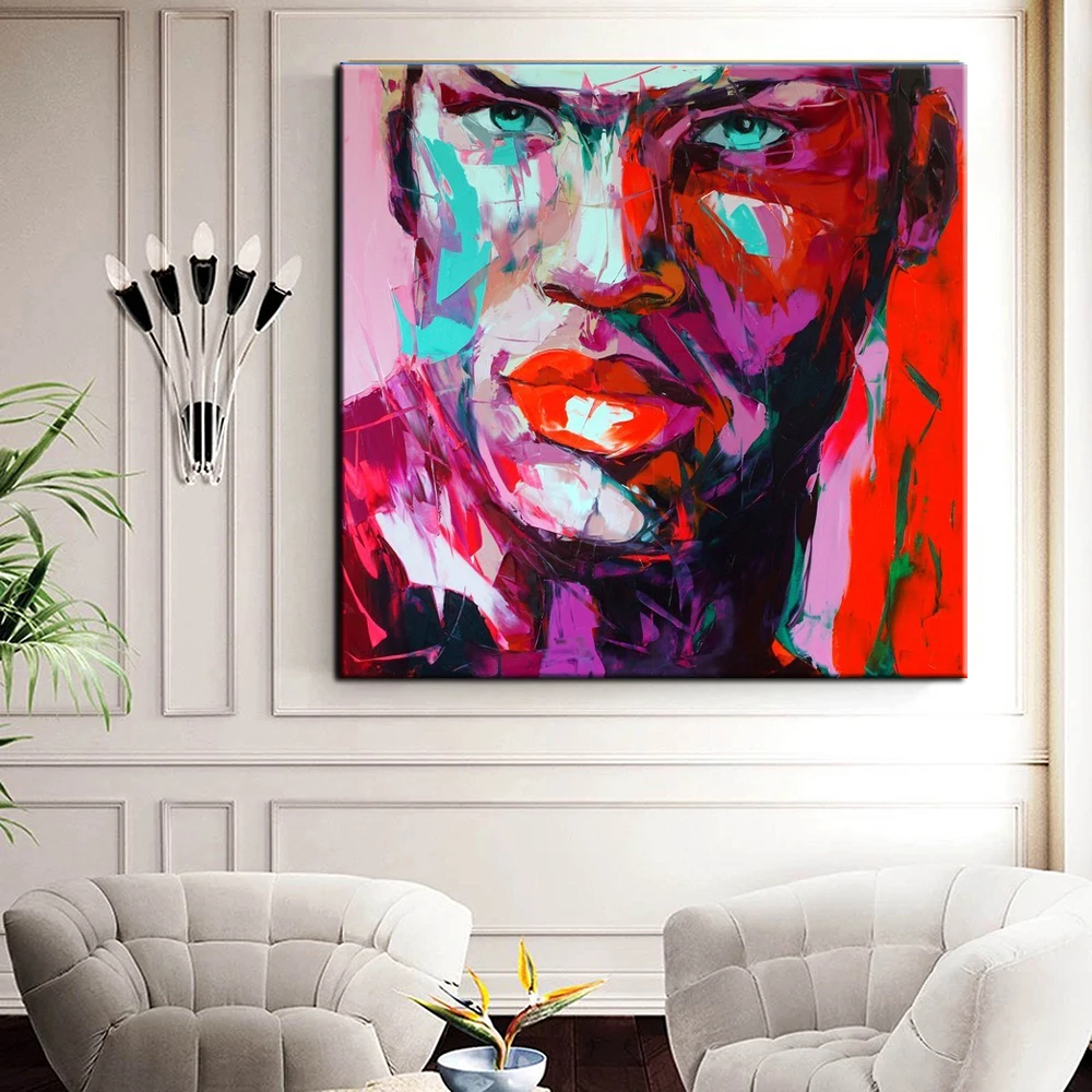 

Handpainted Modern Abstract Colorful face oil painting Wall Pictures Figure Portrait Oil Paintings wall Art Home Decoration